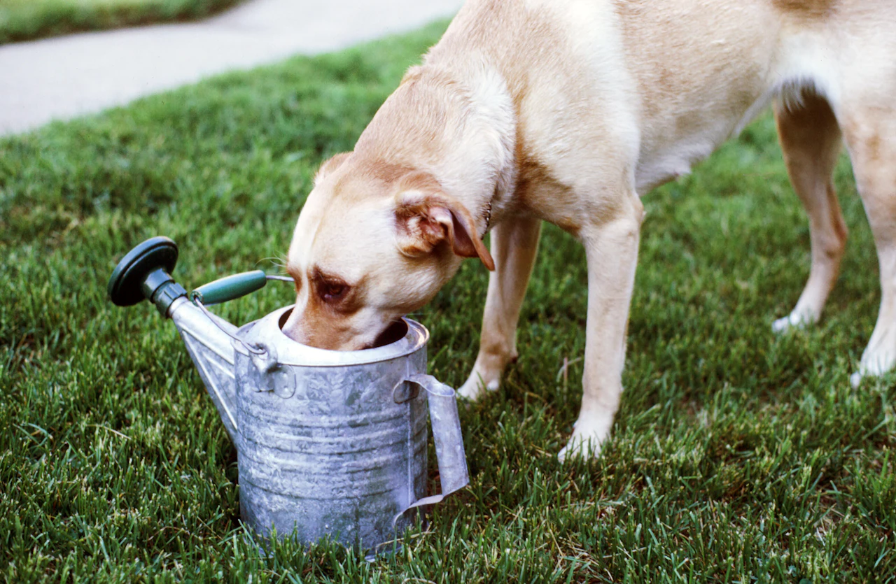 Chien qui se rafraîchit avec de l'eau pendant la canicule